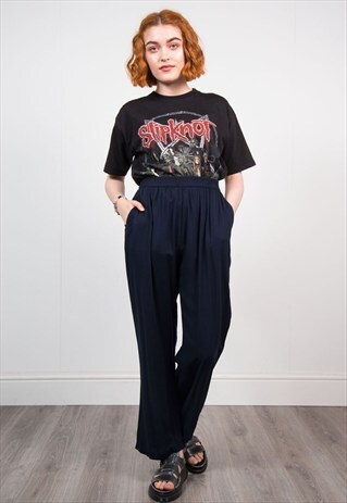 VINTAGE 90'S NAVY BLUE WIDE LEG TROUSERS