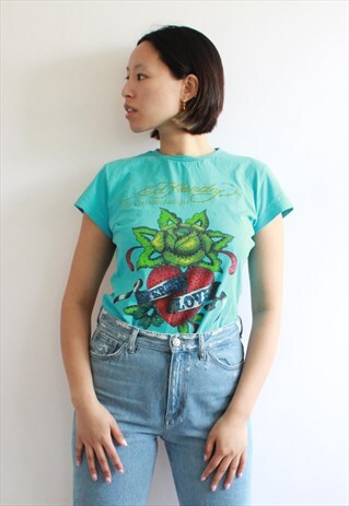 ED HARDY BLUE TATTOO PRINT T SHIRT