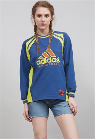 90'S OVERSIZED INDIGO BLUE MESH LOGO ADIDAS SWEATER