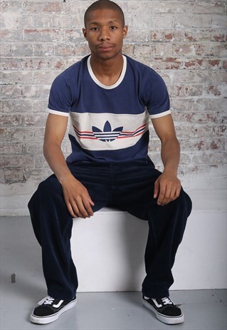 VINTAGE ADIDAS BIG LOGO T-SHIRT NAVY BLUE