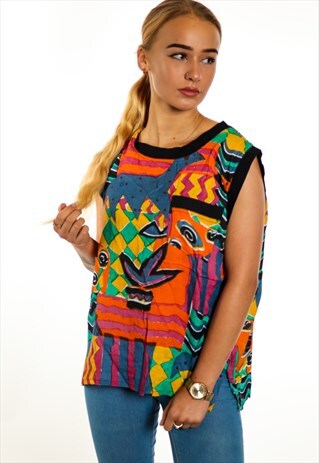 VINTAGE SLEEVELESS PATTERNED T-SHIRT T308
