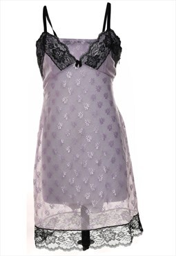 Vintage Black & Lilac Lace Slip Dress - M