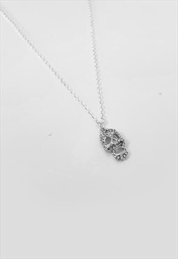 54 Floral Iced Diamond Skull Pendant Necklace Chain - Silver