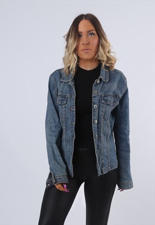 DENIM JACKET VINTAGE LIGHTWEIGHT FITTED UK 14 (CK4N)