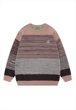 Horizontal stripe sweater knitted retro pattern jumper pink