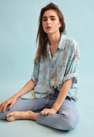 90'S RETRO ABSTRACT PRINT OVERSIZED DADS BLOUSE TOP