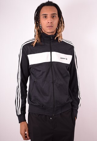ADIDAS MENS VINTAGE TRACKSUIT TOP JACKET LARGE BLACK 90S