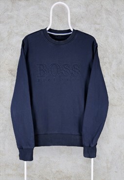 Hugo Boss Navy Blue Sweatshirt Spell Out Embossed Medium