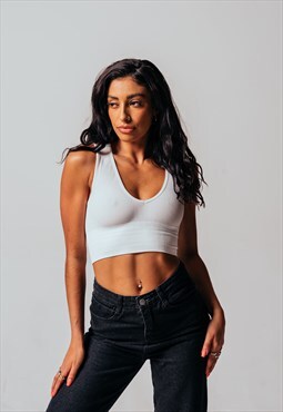 Ribbed Elasticated White Crop Top 