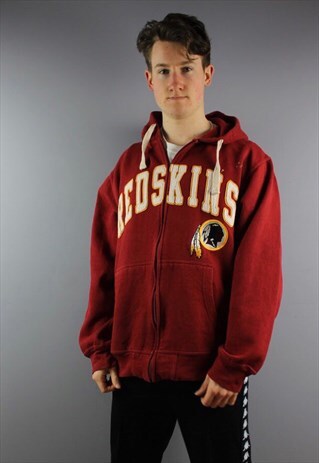 VINTAGE NFL REDSKINS HOODIE IN RED WITH EMBROIDERED LOGOS. S