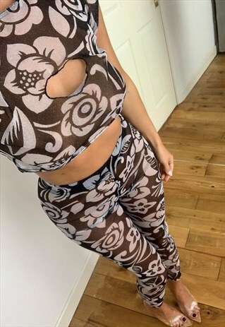 MONOCHROME GLITTER MESH HIGH NECK TOP & LEGGINGS