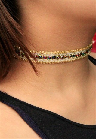 GOLD AND CREAM DECO LACE CHOKER