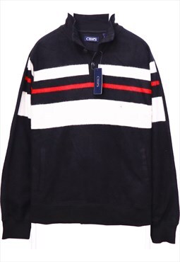 Chaps Deadstock Quarter Button Striped Jumper Large Black