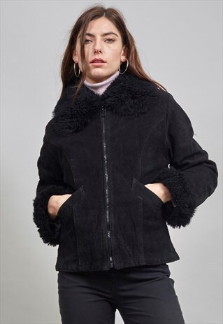 VINTAGE 1970'S BLACK CLASSIC SHEEPSKIN JACKET