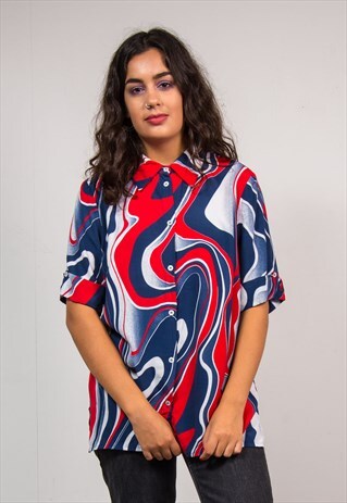 90'S VINTAGE BRIGHT WAVEY STRIPED SHORT SLEEVE SHIRT