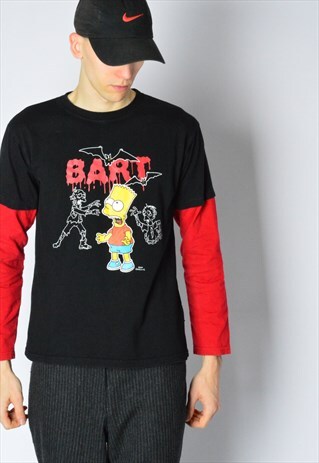 Y2K BLACK RED BART SIMPSON LONG SLEEVE SHIRT
