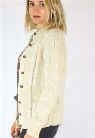 VINTAGE IRISH PURE WOOL KNITTED ARAN CARDIGAN