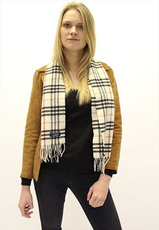 VINTAGE CASHMERE CHECKED SCARF CREAM-AS70