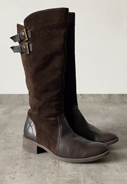  Vintage Y2K 00s real leather brown knee boots in brown