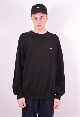 LACOSTE MENS VINTAGE JUMPER SWEATER LARGE BLACK 90'S