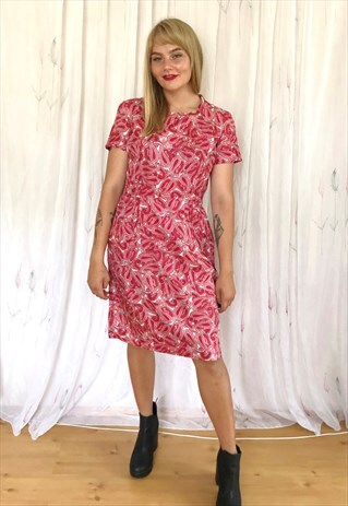 BRIGHT PINK PATTERNED VINTAGE DRESS