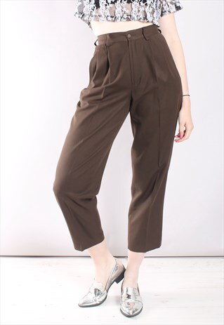 VINTAGE 80S BENETTON BROWN HIGH WAIST TAILORED TROUSERS