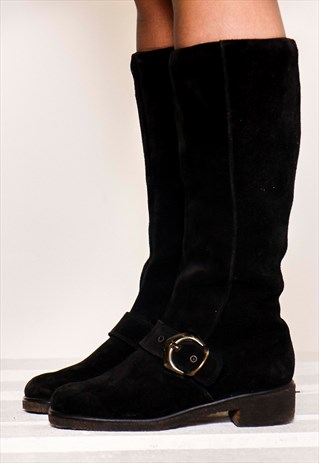 VINTAGE 90S BLACK SUEDE BOOTS
