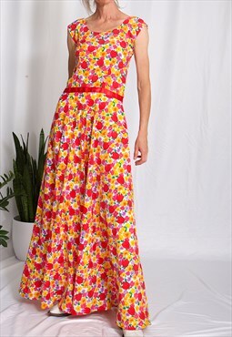 70s boho maxi dress multicoloured flower print 