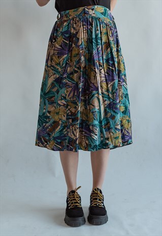 VINTAGE 70S PLEATED MIDI PATTERNED SKIRT