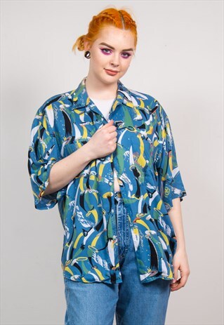 VINTAGE 90'S BLUE ABSTRACT PATTERN OVERSIZED SHIRT