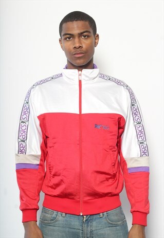 VINTAGE ASICS TRACK TAPE LOGO TRACK JACKET RED AND WHITE