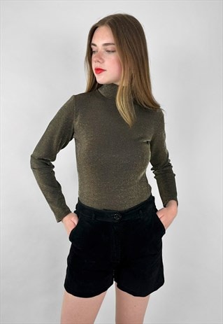 80'S VINTAGE GOLD BLACK LUREX STRETCHY TOP BODY