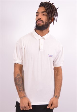 REEBOK MENS VINTAGE POLO SHIRT XL WHITE 90S