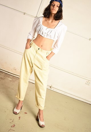 VINTAGE 90S REGULAR WAIST FESTIVAL JEANS IN YELLOW DENIM