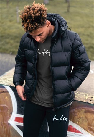 ZIP UP HOOD BIG PUFFER BUBBLE PADDED JACKET - BLACK