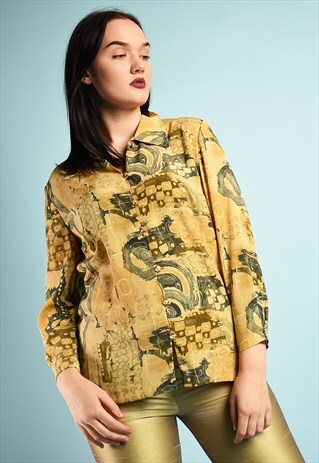 VINTAGE 90'S RETRO ABSTRACT PRINT OVERSIZED SHIRT TOP