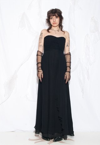 Vintage Y2K Silk Maxi Evening Dress in Black