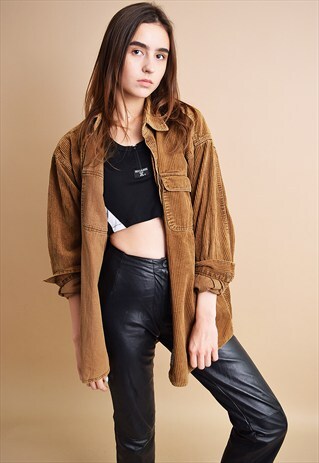 90'S RETRO MINIMALIST CORDUROY OVERSIZED DADS SHIRT JACKET