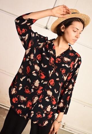 90'S RETRO ABSTRACT FLORAL FESTIVAL PARIS CHIC SHIRT TOP
