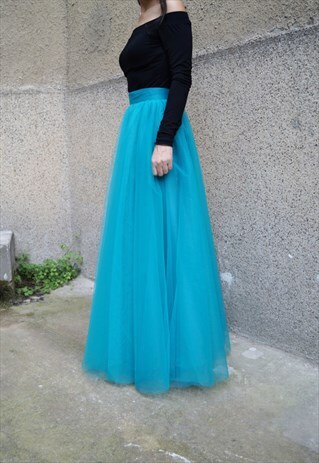 BLUE TULLE SKIRT TUTU SKIRT WEDDING LONG SKIRT BALLET F1613