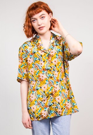 VINTAGE 90'S BRIGHT FLORAL HAWAIIAN STYLE BLOUSE