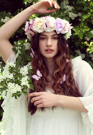 LARGE FLOWER AND BUTTERFLY HEADPIECE