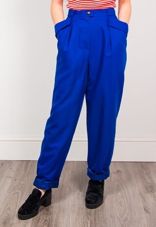 VINTAGE 90'S BLUE HIGH WAIST STRAIGHT LEG TROUSERS