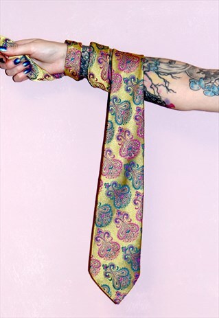 VINTAGE 90S STYLE MULTICOLOURED PAISLEY PRINT TIE RETRO