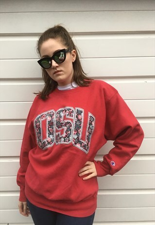WOMENS VINTAGE 80S 90S CHAMPION SWEATSHIRT RED JUMPER TOP