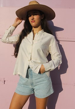 Cream Long Sleeved Shirt with Small Collar
