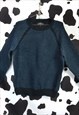RETRO 90S NAVY BLUE SPOTTY CHECKED CHECKERED PATTERN JUMPER