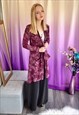 BURGUNDY LONG FLORAL OPEN FRONT CARDIGAN