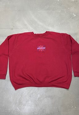 Reworked Vintage Sweatshirt in Red DBDNS Logo Embroidery