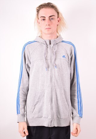 ADIDAS MENS VINTAGE HOODIE SWEATER LARGE GREY 90S